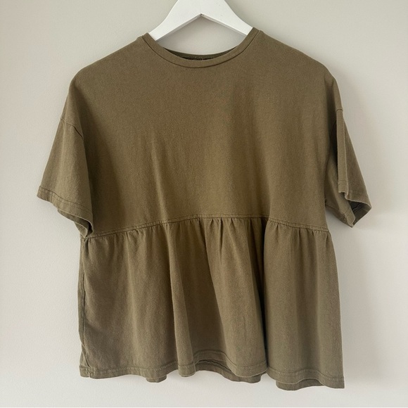Tops - Women’s Olive Green Peplum Short Sleeve Blouse Top Casual Womens Size Small Boho